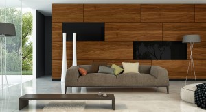 Canaletto Walnut veneer mat laquered, glossy black glass, substructure of softwood timber